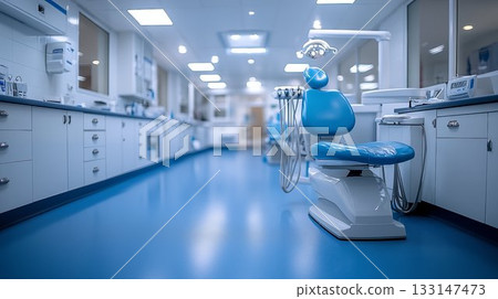 Dental office interior with modern chair equipment showing professional medical environment 133147473