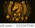 Golden Horse in Horseshoe with Vintage Holiday Ornaments Golden Horse in Horseshoe with Vintage Holiday Ornaments 133147540