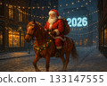 Santa on Horse in Snowy City with Neon 2026 Santa on Horse in Snowy City with Neon 2026 133147555
