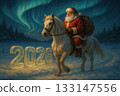 Santa Riding White Horse Under Northern Lights, 2026 in Ice Santa Riding White Horse Under Northern Lights, 2026 in Ice 133147556