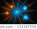 Neon spiders on glowing web Neon spiders on glowing web 133147558