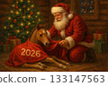 Santa Wrapping Foal in 2026 Blanket by Christmas Tree Santa Wrapping Foal in 2026 Blanket by Christmas Tree 133147563