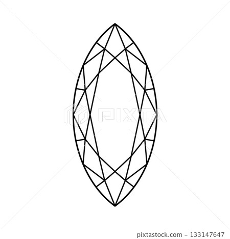 Marquise diamond cut shape flat icon. Design simple thin diagram. Brilliant Marquis cut. Diamond top view. Precious gemstone outline icon for jewellery design, branding, packaging, logo, web, app. 133147647