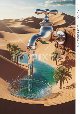 Conceptual Water Tap Creating an Oasis in the Desert Conceptual Water Tap Creating an Oasis in the Desert 133147882