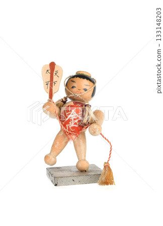 Vintage Japanese wooden figurine with decorative tassels and guitar. Vintage Japanese wooden figurine with decorative tassels and guitar. 133148203