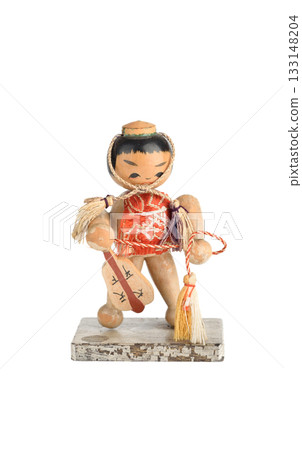 Vintage Japanese wooden figurine with decorative tassels Vintage Japanese wooden figurine with decorative tassels 133148204