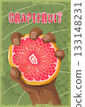 Grapefruit Mid Century Modern Retro Poster with Bold Grainy Texture and Vibrant Dynamic Citrus Composition 133148231