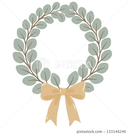 Scandinavian eucalyptus wreath with bow cozy winter greenery decor soft hygge Christmas illustration neutral minimal holiday aesthetic Scandinavian eucalyptus wreath with bow cozy winter greenery decor soft hygge Christmas illustration neutral minimal holiday aesthetic 133148240