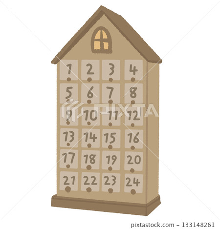Scandinavian Advent Calendar House Illustration with numbered holiday drawers warm neutral tones cozy Nordic Christmas decor hygge winter home aesthetic rustic minimal festive design element Scandinavian Advent Calendar House Illustration with numbered holiday drawers warm neutral tones cozy Nordic Christmas decor hygge winter home aesthetic rustic minimal festive design element 133148261