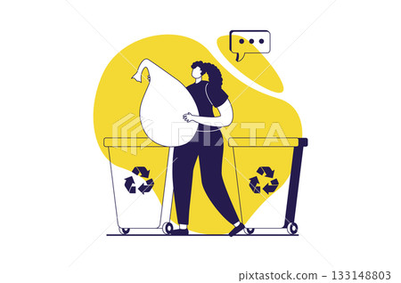 People collecting garbage web concept with flat people for website design. Woman collecting waste in bags, sorting trash in disposal bins, recycling plastic, caring ecology. Vector illustration. People collecting garbage web concept with flat people for website design. Woman collecting waste in bags, sorting trash in disposal bins, recycling plastic, caring ecology. Vector illustration. 133148803