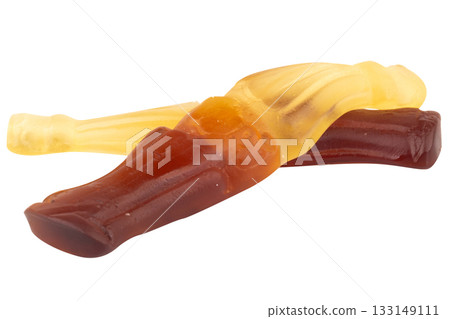 Cola Soda Bottle Jelly Candies on White Background Cola Soda Bottle Jelly Candies on White Background 133149111