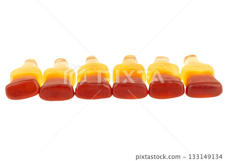Cola Soda Bottle Jelly Candies on White Background Cola Soda Bottle Jelly Candies on White Background 133149134