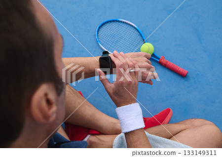 Shared Tennis Moment: Hands On Court With Racket, Ball, Watch, And Team Spirit Shared Tennis Moment: Hands On Court With Racket, Ball, Watch, And Team Spirit 133149311