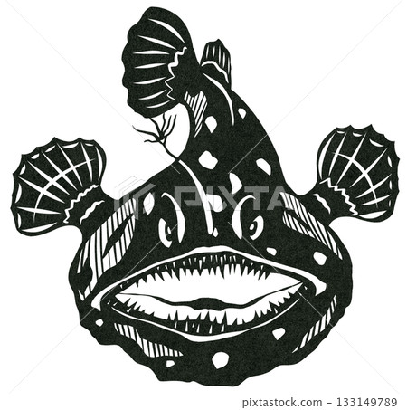 A paper cut-out illustration of a scary-looking anglerfish 133149789