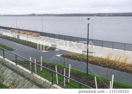 landscaping on the embankment on cloudy day 133150103
