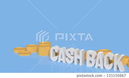 Cash Back Text with Gold Coins on Blue Background 3d render. 133150867