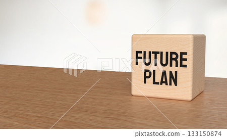 Future Plan Text on Wooden Block with Blurred Background 3d render. 133150874