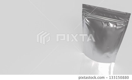 Blank Silver Foil Pouch Packaging on Gray Background 3d render. 133150880