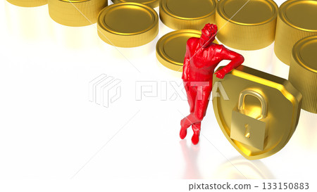The Coins and Shield for Business or security concept 3d Rendering. The Coins and Shield for Business or security concept 3d Rendering. 133150883