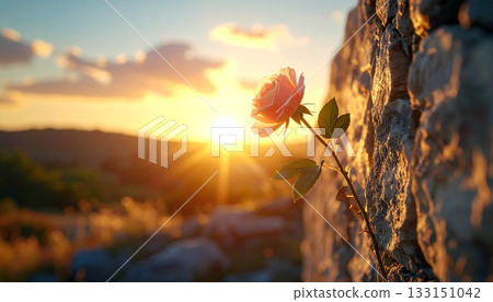 Sunrise rose amidst a stone wall Sunrise rose amidst a stone wall 133151042
