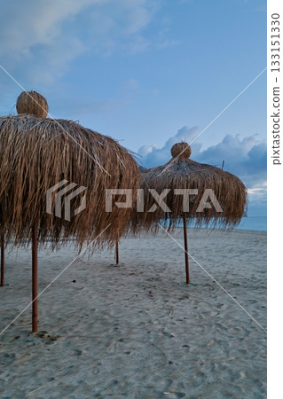 Beach chair sunset. High quality photo Beach chair sunset. High quality photo 133151330