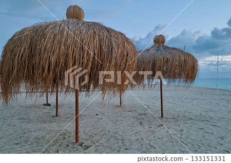 Beach chair sunset. High quality photo Beach chair sunset. High quality photo 133151331