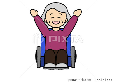 A woman in a wheelchair doing a banzai A woman in a wheelchair doing a banzai 133151333