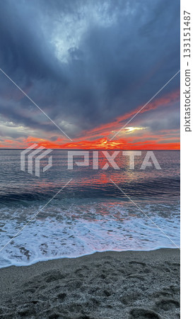 Sunset ocean sky Dusky swirling sky. High quality photo Sunset ocean sky Dusky swirling sky. High quality photo 133151487
