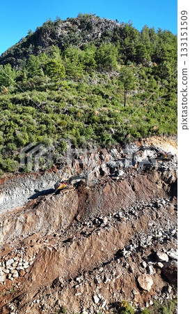 mountain construction drone view coniferous forest 4k mountain construction drone view coniferous forest 4k 133151509