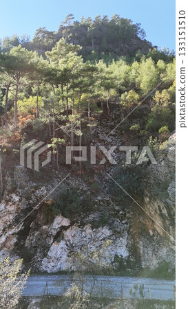 drone flight mountains coniferous forest clear blue sky. High quality photo drone flight mountains coniferous forest clear blue sky. High quality photo 133151510