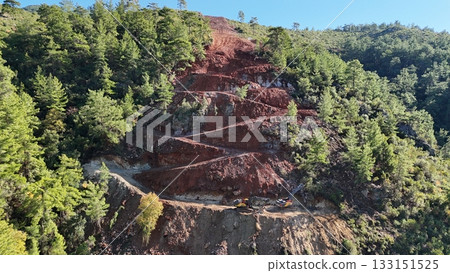 mountain construction drone view coniferous forest 4k 133151525