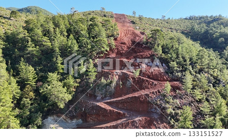 mountain construction drone view coniferous forest 4k 133151527