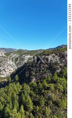 drone flight mountains coniferous forest clear blue sky. High quality photo drone flight mountains coniferous forest clear blue sky. High quality photo 133151544