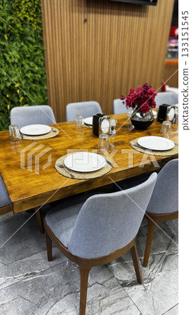 table setting restaurant cafe without people. High quality photo table setting restaurant cafe without people. High quality photo 133151545