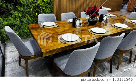 table setting restaurant cafe without people. High quality photo table setting restaurant cafe without people. High quality photo 133151546