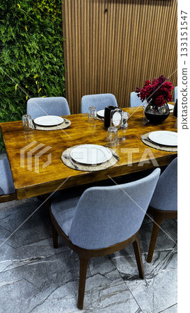 table setting restaurant cafe without people. High quality photo 133151547