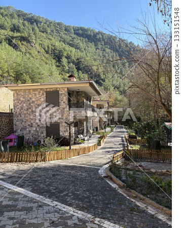 villa houses nature mountains autumn. High quality photo 133151548