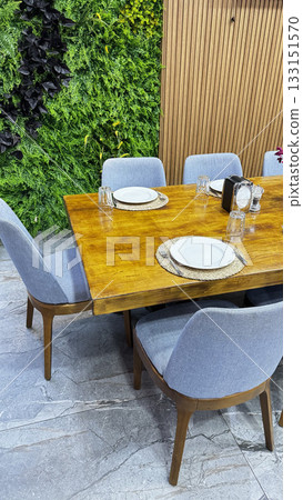table setting restaurant cafe without people. High quality photo table setting restaurant cafe without people. High quality photo 133151570