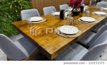 table setting restaurant cafe without people. High quality photo 133151573