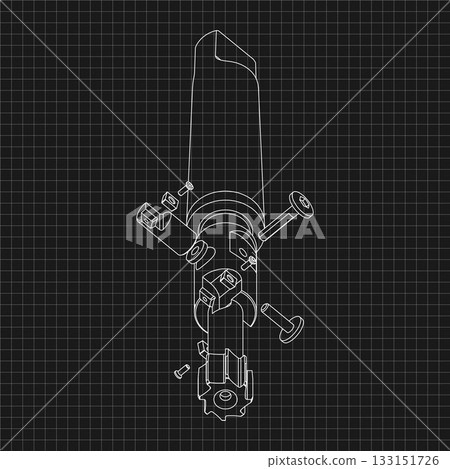Mechanical engineering drawings. Tap tools, borer. Technical Design. Cover. Blueprint. Step Cutting Tool with Countersinking Function. Technical 3D Vector Illustration 133151726