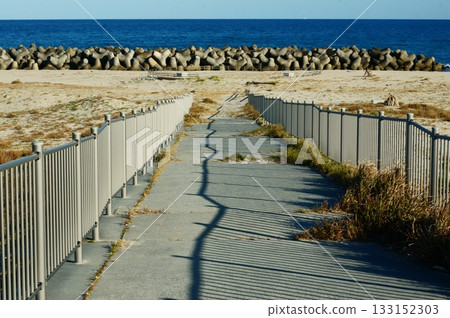 Handrails and tetrapods installed on the coastal promenade Handrails and tetrapods installed on the coastal promenade 133152303