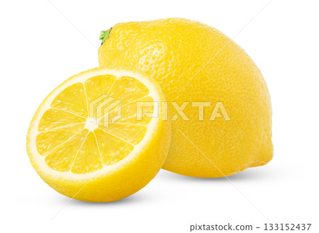 Lemon fruit with half isolated. Whole lemon and a half on white background. Lemons isolated. Lemon fruit with half isolated. Whole lemon and a half on white background. Lemons isolated. 133152437