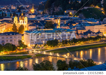 Illuminated Salzburg Old Town at Night. Austria 133152965