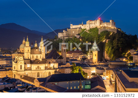 Salzburg Old Town and Hohensalzburg Fortress at Night. Austria 133152972