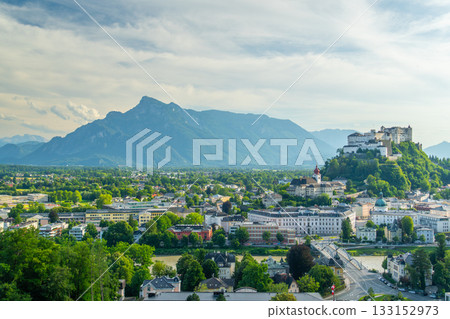 Salzburg City and Hohensalzburg Fortress on Sunny Summer Day. Austria Salzburg City and Hohensalzburg Fortress on Sunny Summer Day. Austria 133152973