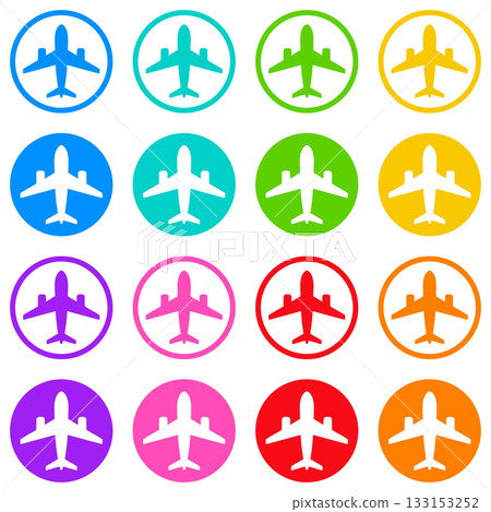 Airplane round stamp icon set of 2 colorful 8 colors Airplane round stamp icon set of 2 colorful 8 colors 133153252