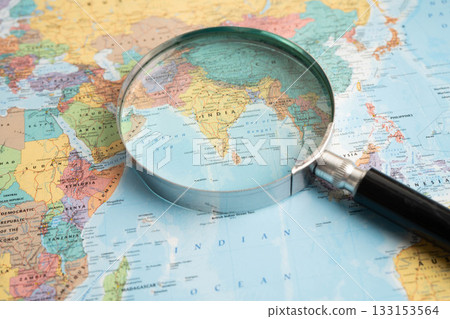 Bangkok, Thailand December 10, 2023 India map in world map paper. 133153564