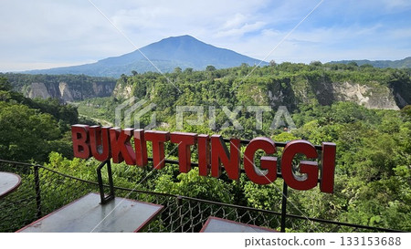 A stunning viewpoint at Panorama Ngarai Sianok showcases lush greenery, towering trees, and a majestic mountain under the clear blue sky, offering a peaceful harmony. A stunning viewpoint at Panorama Ngarai Sianok showcases lush greenery, towering trees, and a majestic mountain under the clear blue sky, offering a peaceful harmony. 133153688