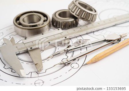 Engineering and precision tools with metal ball bering, mechanical industrial. Engineering and precision tools with metal ball bering, mechanical industrial. 133153695
