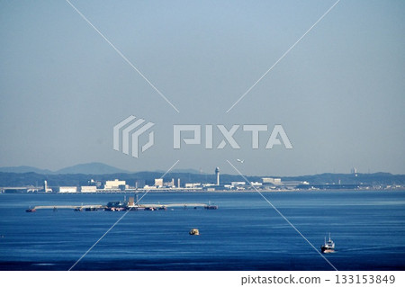 A sea berth floating in Ise Bay and a distant view of Chubu Centrair International Airport 133153849